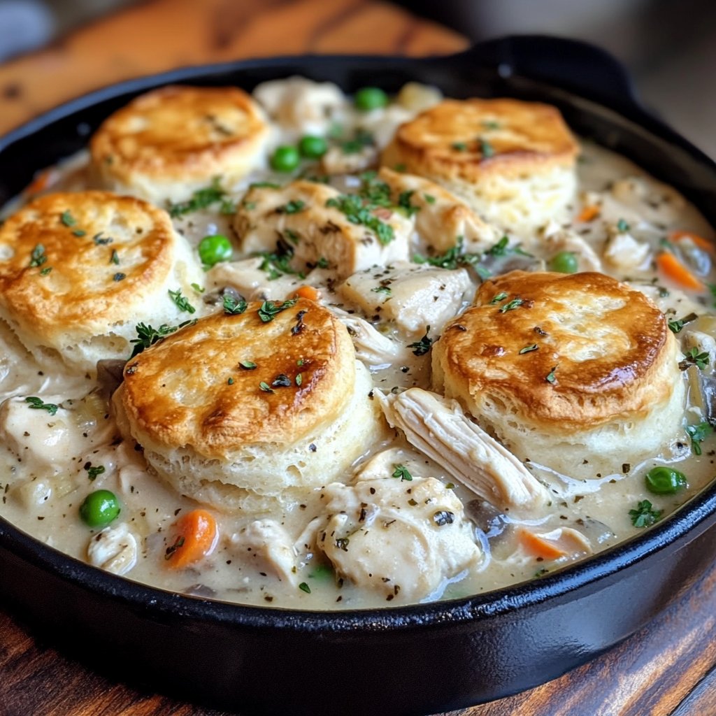 Crustless Chicken Pot Pie with Biscuits Recipe