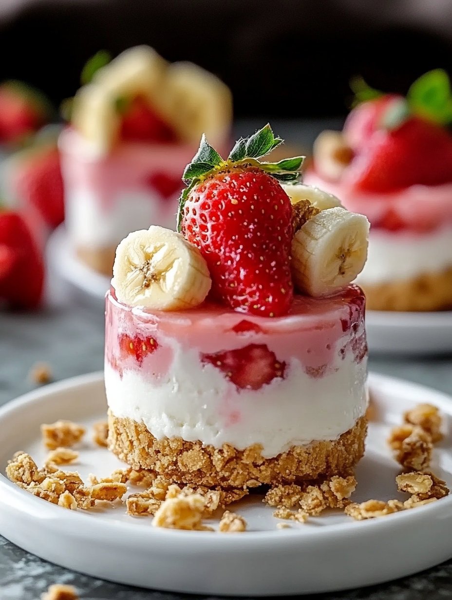 No Bake Mini Strawberry Banana Cheesecakes - Easy Recipe