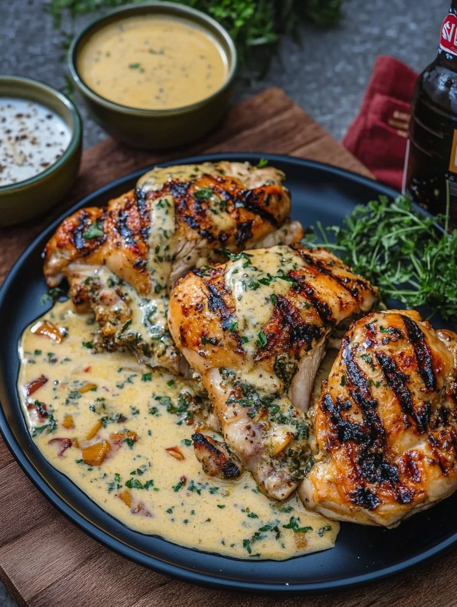 Grilled Stuffed Chicken with Cream Sauce - A Gourmet Delight