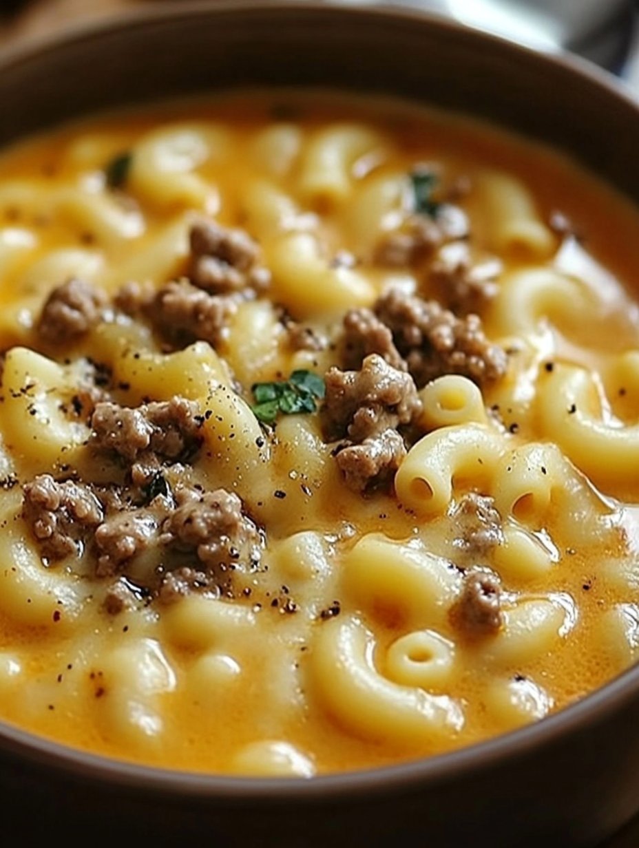 One-Pot Macaroni Cheeseburger Soup Recipe