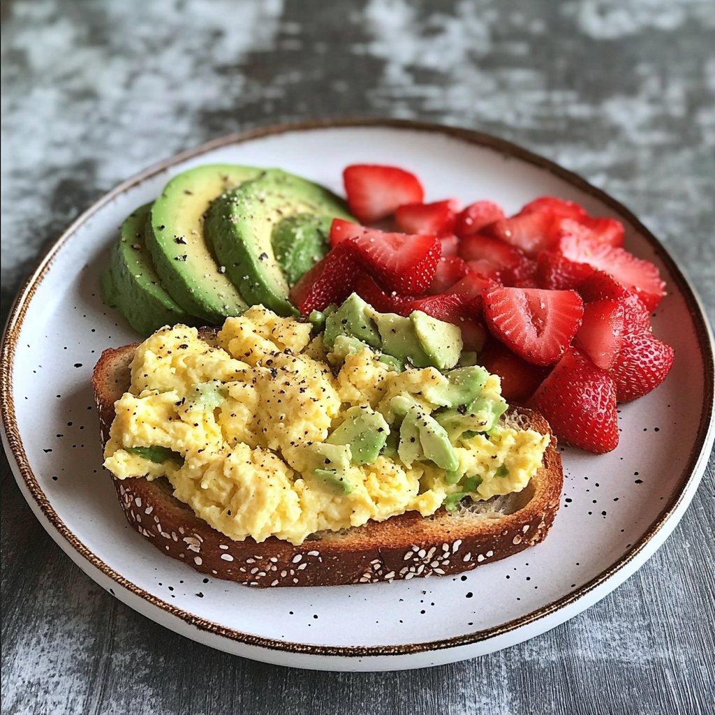 Scrambled Eggs with Strawberries and Avocado Toast Recipe