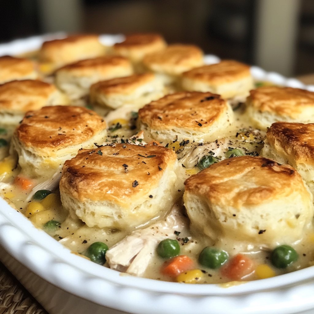 Crustless Chicken Pot Pie with Biscuits Recipe