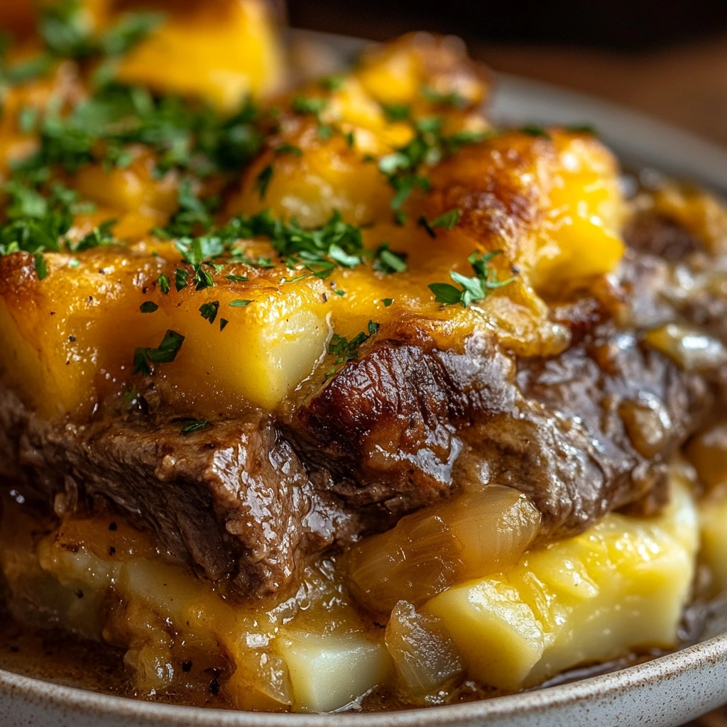 Slow Cooker Steak and Cheddar Potato Casserole
