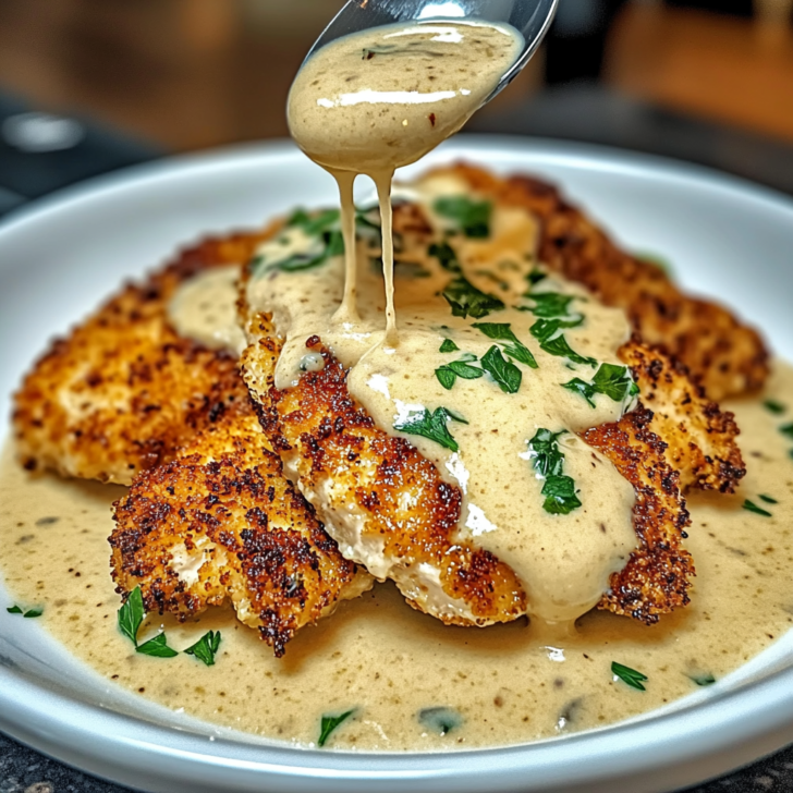 Parmesan Crusted Chicken with Creamy Garlic Sauce