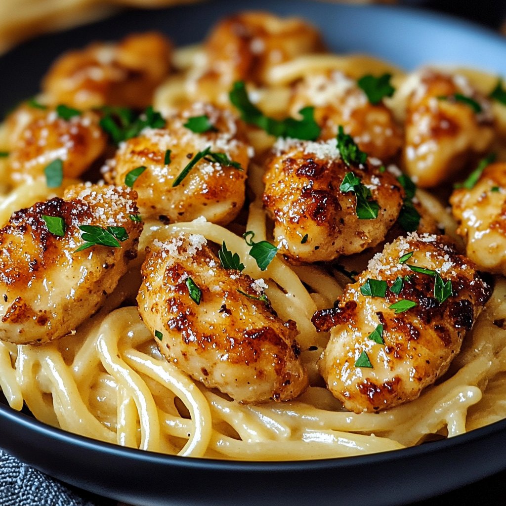 Garlic Butter Chicken Bites with Parmesan Pasta Recipe