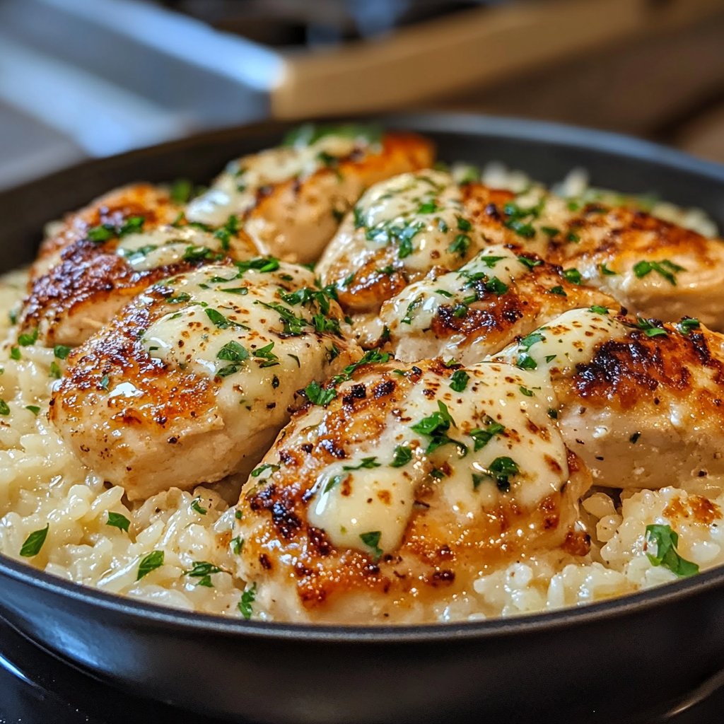 One-Pan Creamy Parmesan Chicken & Rice Recipe