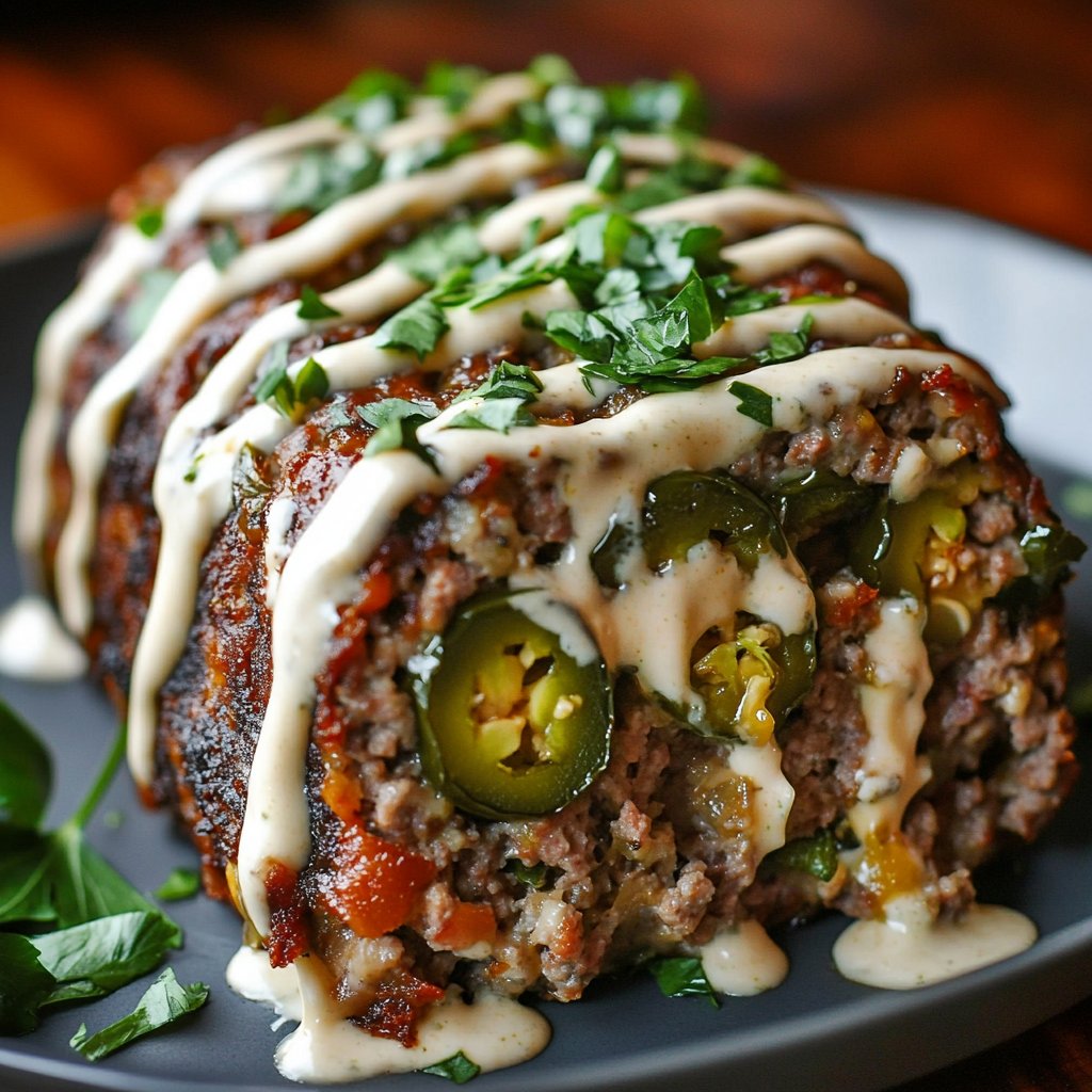 Smoky Jalapeno Popper Meatloaf with Ranch Drizzle