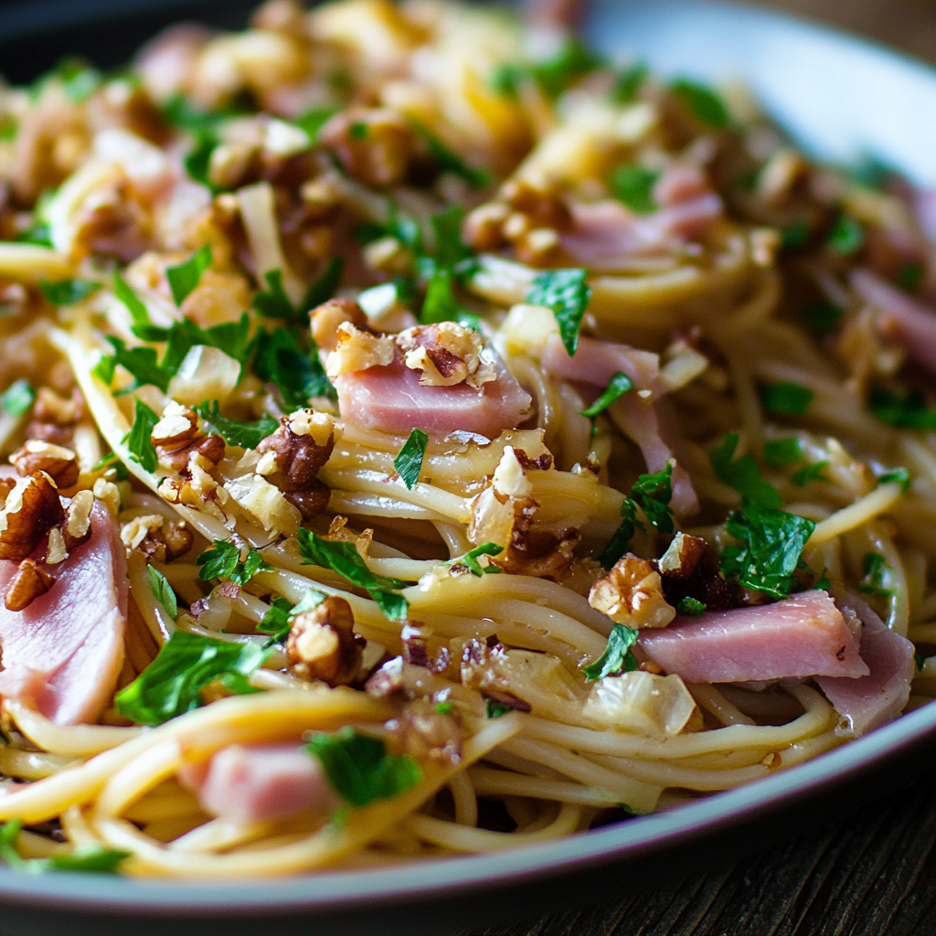 Walnut and Roasted Ham Linguine