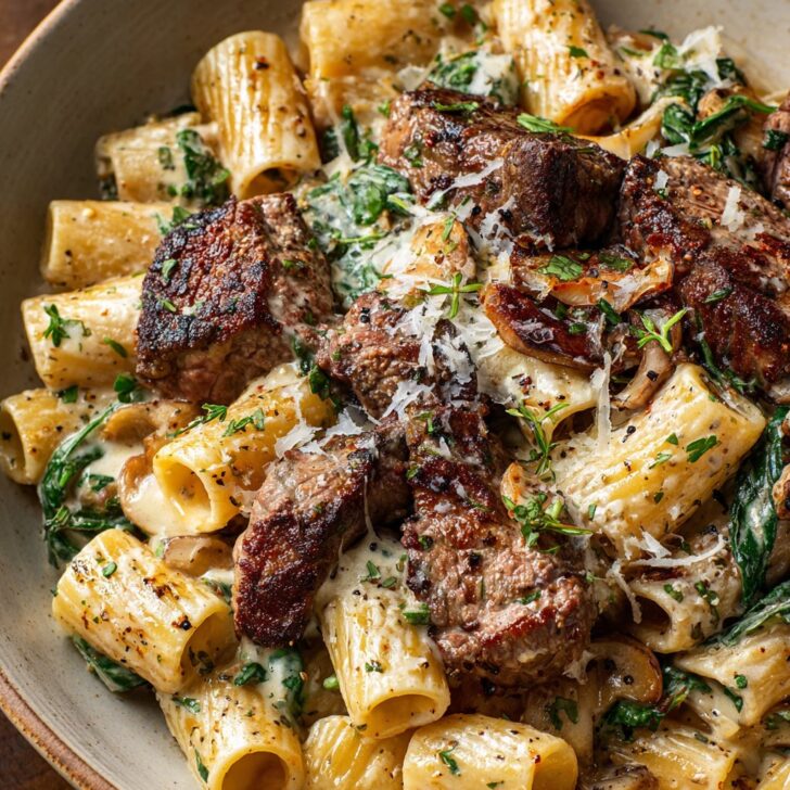 Garlic Butter Steak with Creamy Parmesan Rigatoni