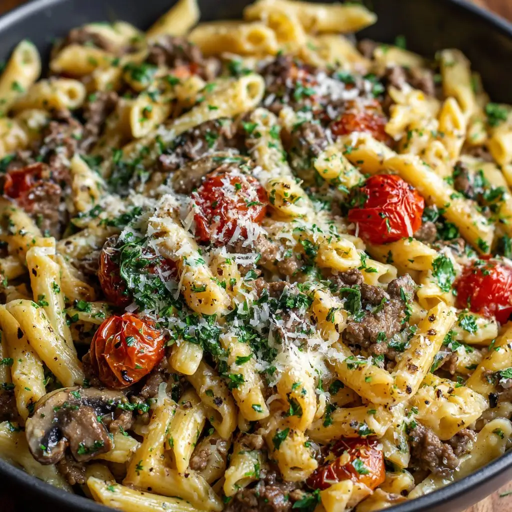 One-Pot Creamy Beef and Garlic Butter Pasta
