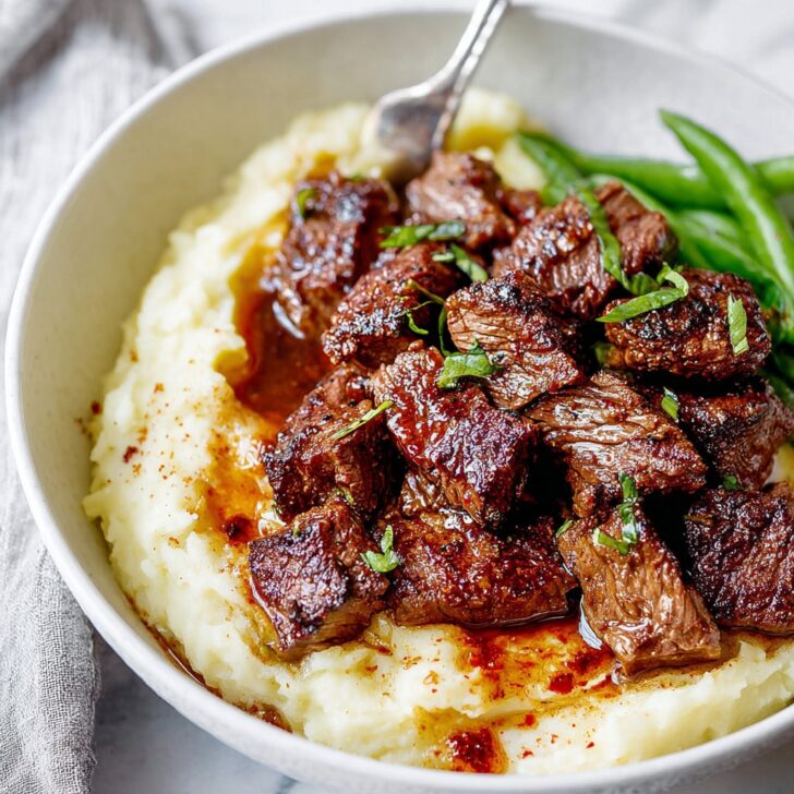 Steak Bites with Mashed Potatoes