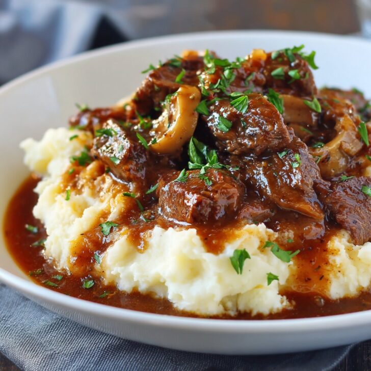 Slow Cooker Beef Manhattan with mashed potatoe