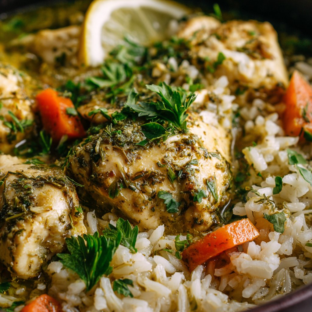 Slow Cooker Lemon Herb Chicken and Rice