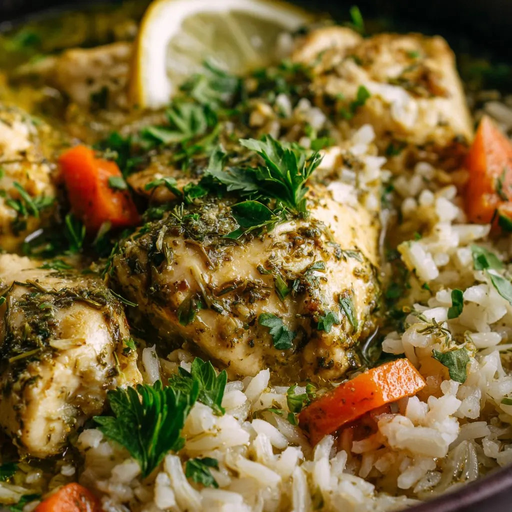 Slow Cooker Lemon Herb Chicken and Rice