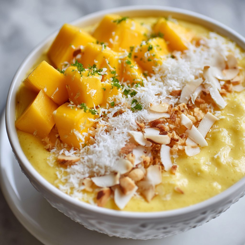 Tropical Smoothie Bowl with Coconut and Mango