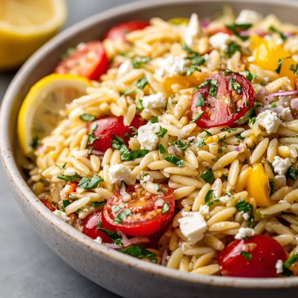 Lemon Orzo Pasta Salad with Feta and Tomatoes
