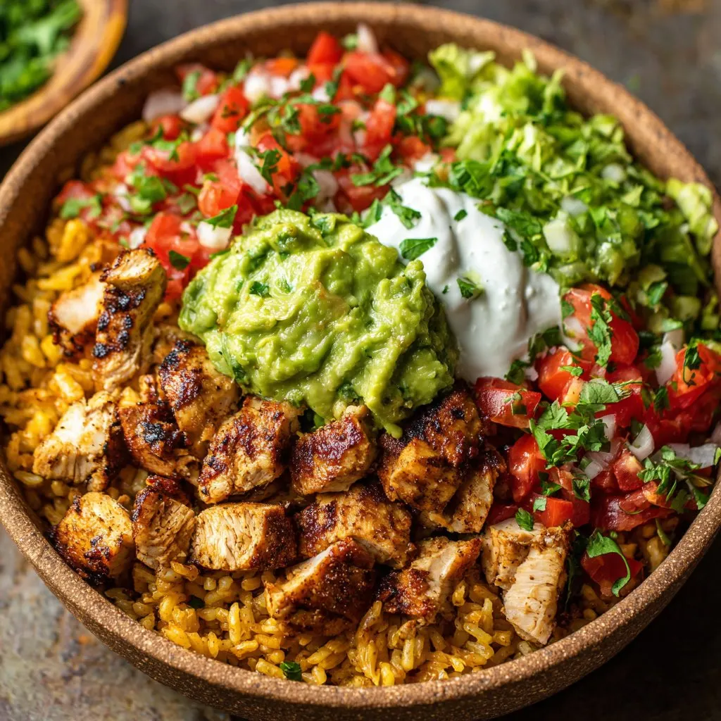 Mexican Rice Bowls with Chicken and Guacamole