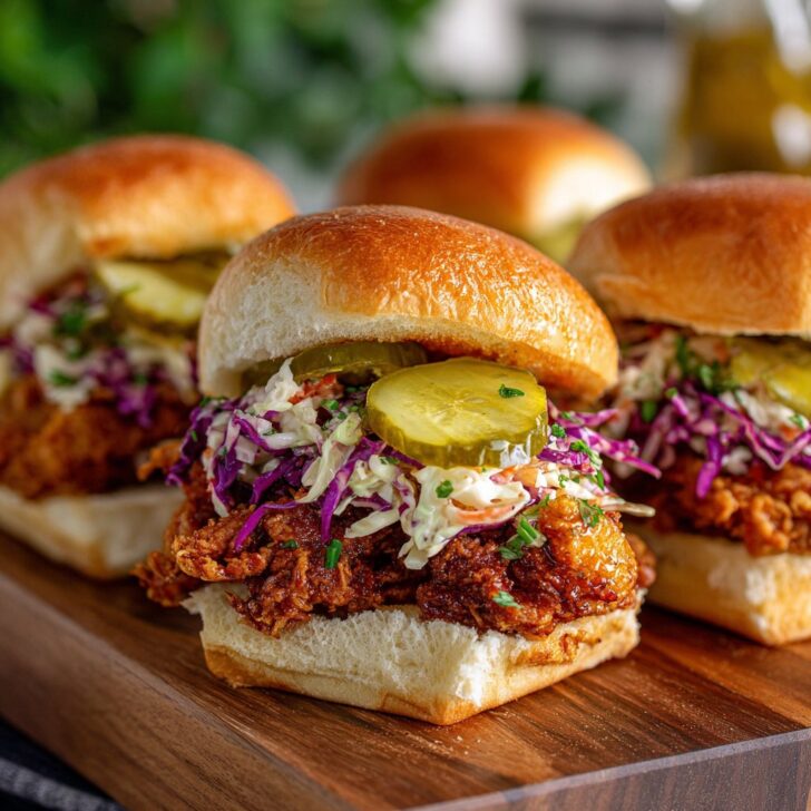 Hot Honey Chicken Sliders with Pickles and Slaw