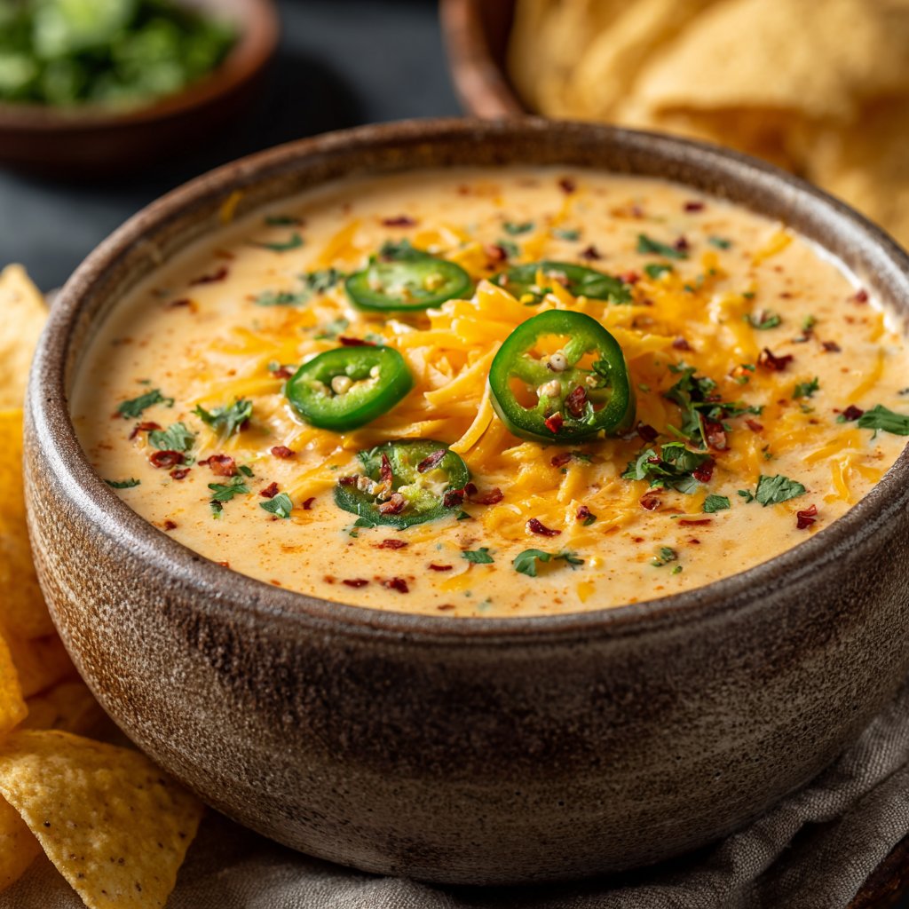Creamy Queso Dip with Jalapeños and Cheddar