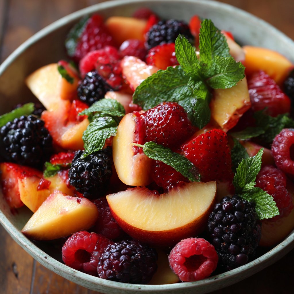 Peach and Berry Fruit Salad with Mint