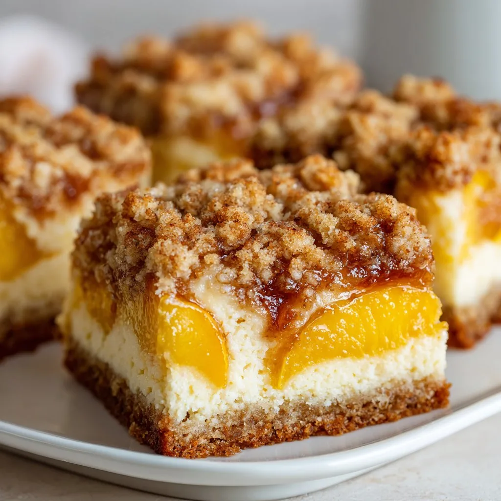 Peach Cheesecake Bars with Cinnamon Crumb Topping