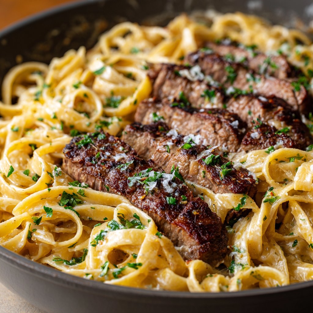One-Pot Creamy Garlic Butter Steak and Pasta