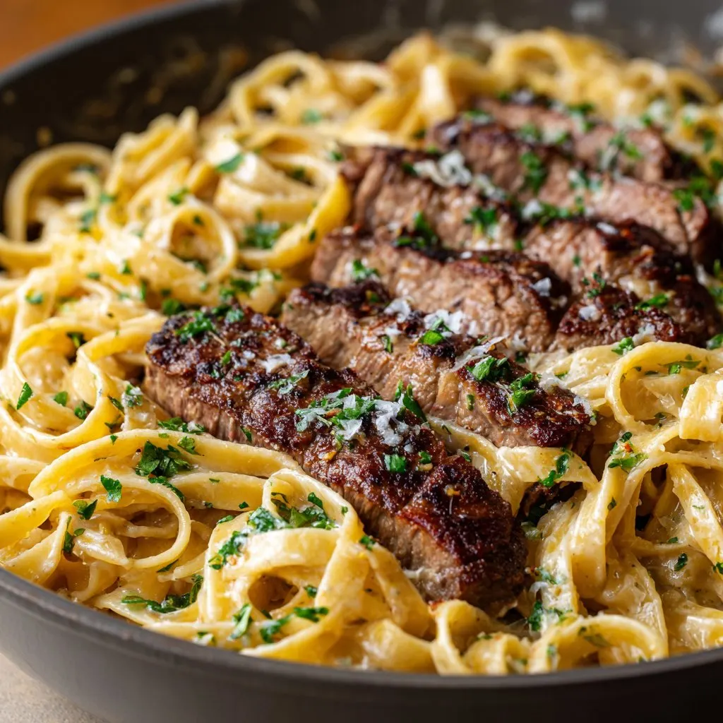 One-Pot Creamy Garlic Butter Steak and Pasta
