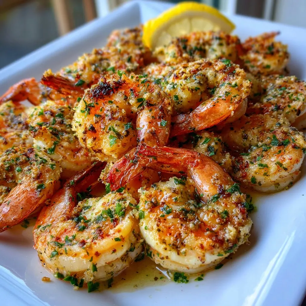 Garlic Parmesan Roasted Shrimp with Lemon Butter