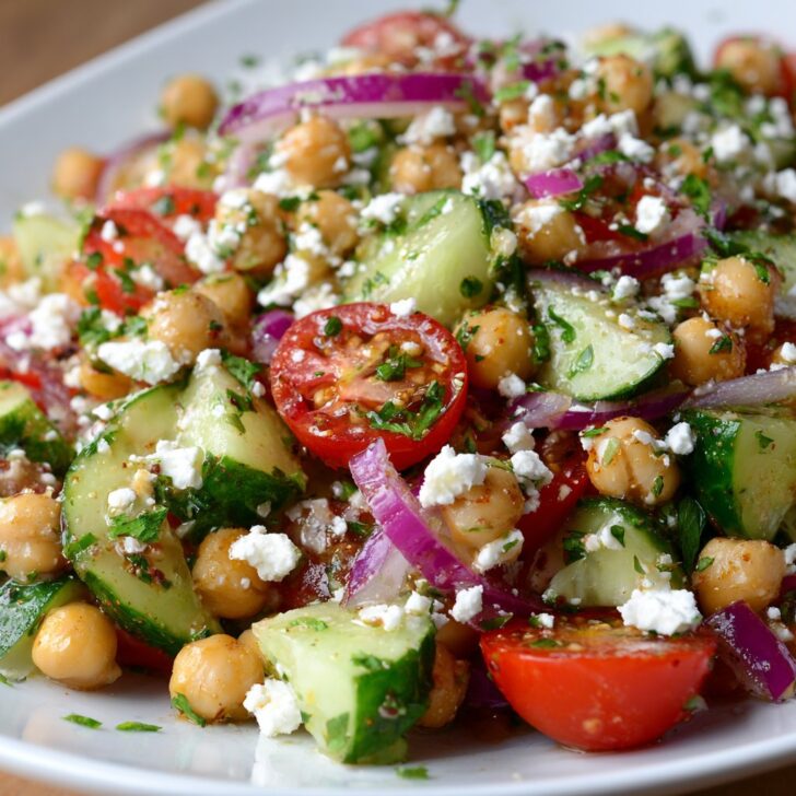 Fresh Chickpea Cucumber Salad with Feta