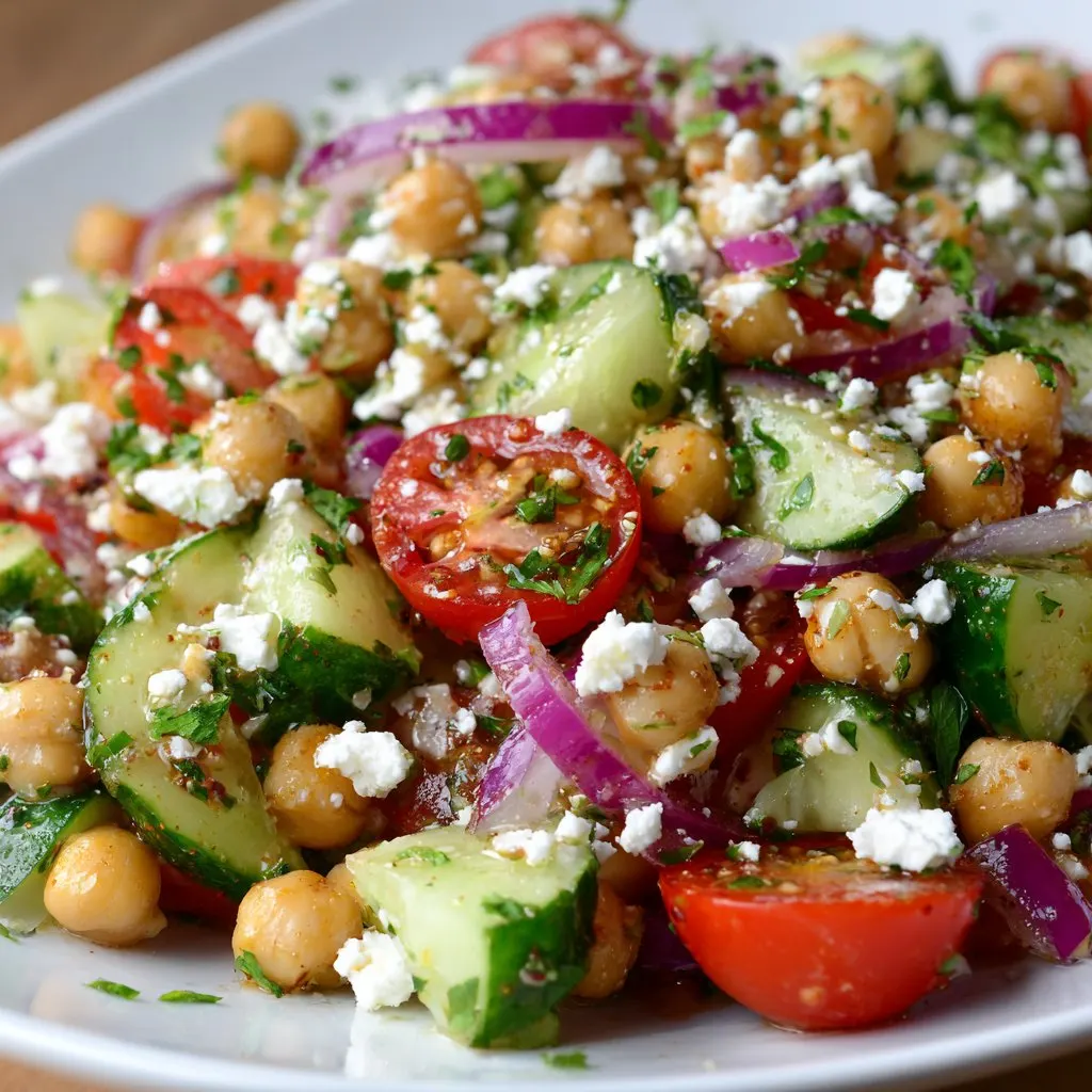 Fresh Chickpea Cucumber Salad with Feta