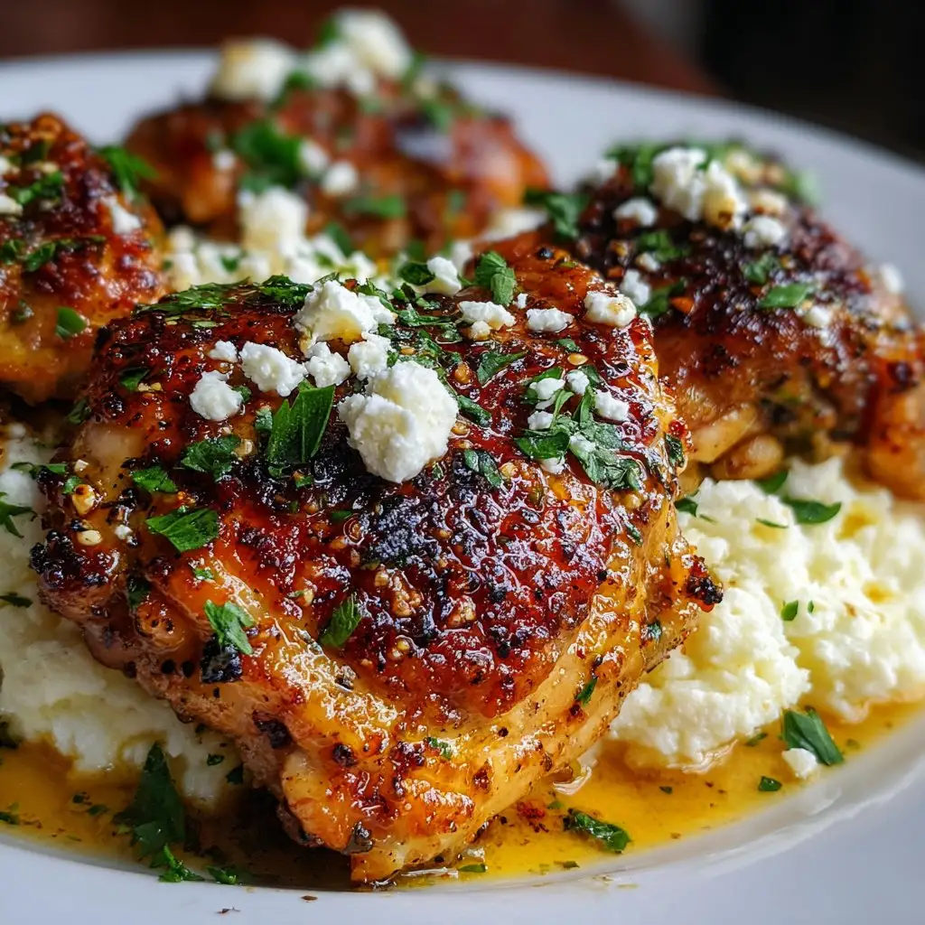 Crispy Hot Honey Feta Chicken Thighs