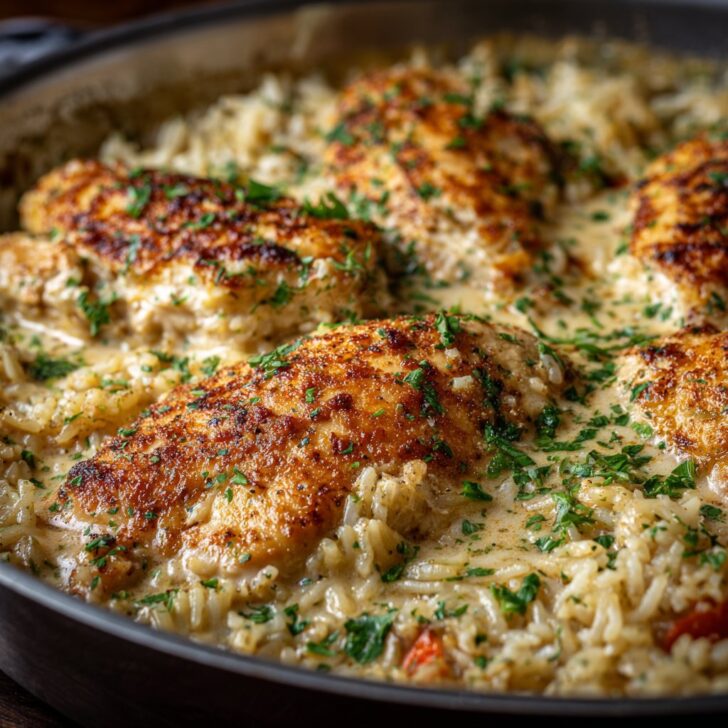 One-Pan Creamy Parmesan Chicken & Rice Bake