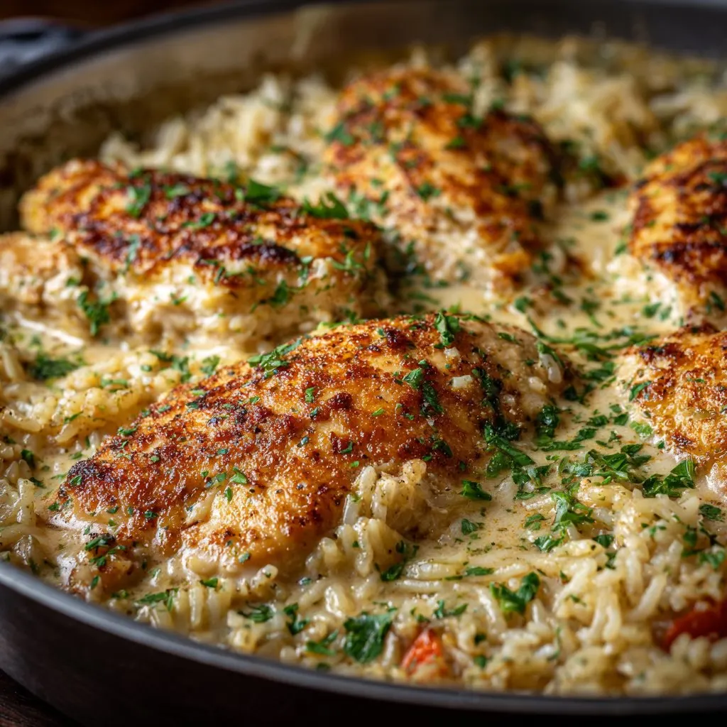 One-Pan Creamy Parmesan Chicken & Rice Bake