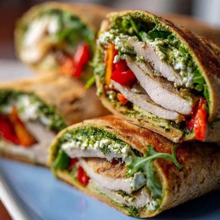 Healthy Cottage Cheese Pesto Wraps with Turkey