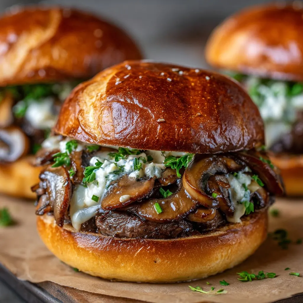 Juicy Mushroom Swiss Burgers on Brioche