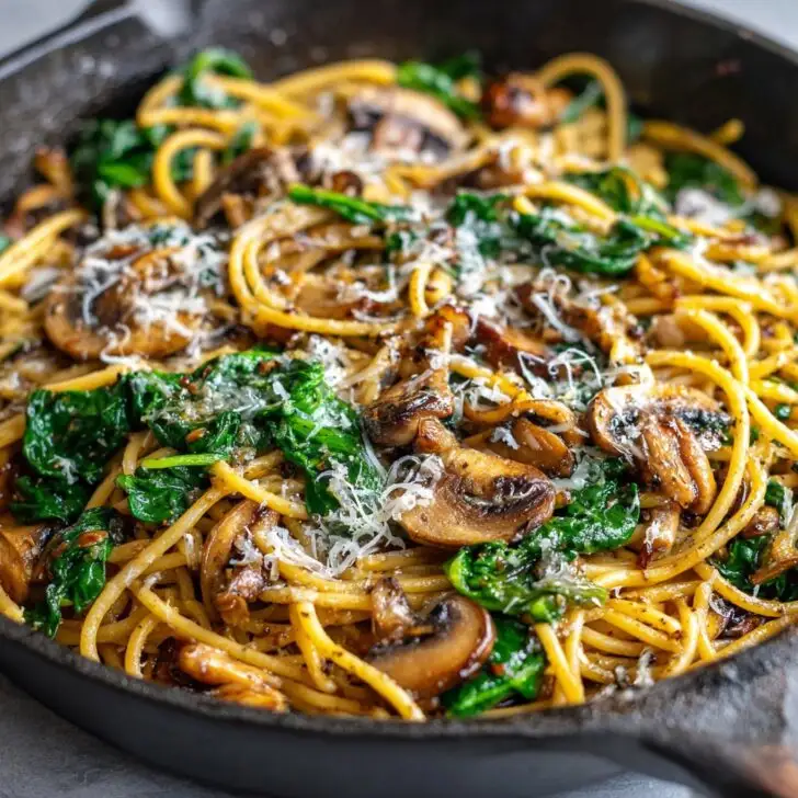 Spinach Mushroom Pasta Skillet with Parmesan