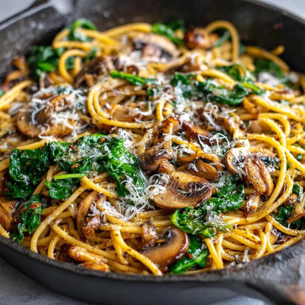 Spinach Mushroom Pasta Skillet with Parmesan