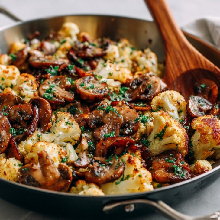 Garlic Mushrooms and Cauliflower Skillet