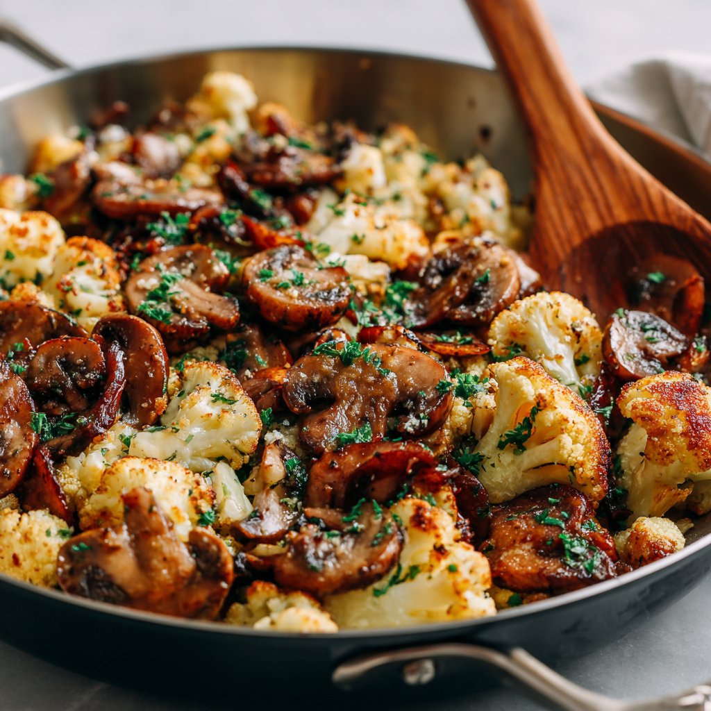 Garlic Mushrooms and Cauliflower Skillet