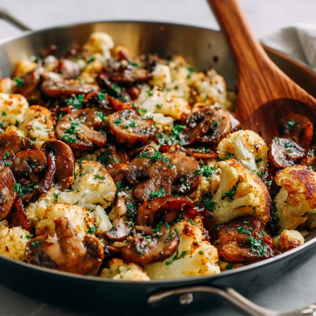 Garlic Mushrooms and Cauliflower Skillet