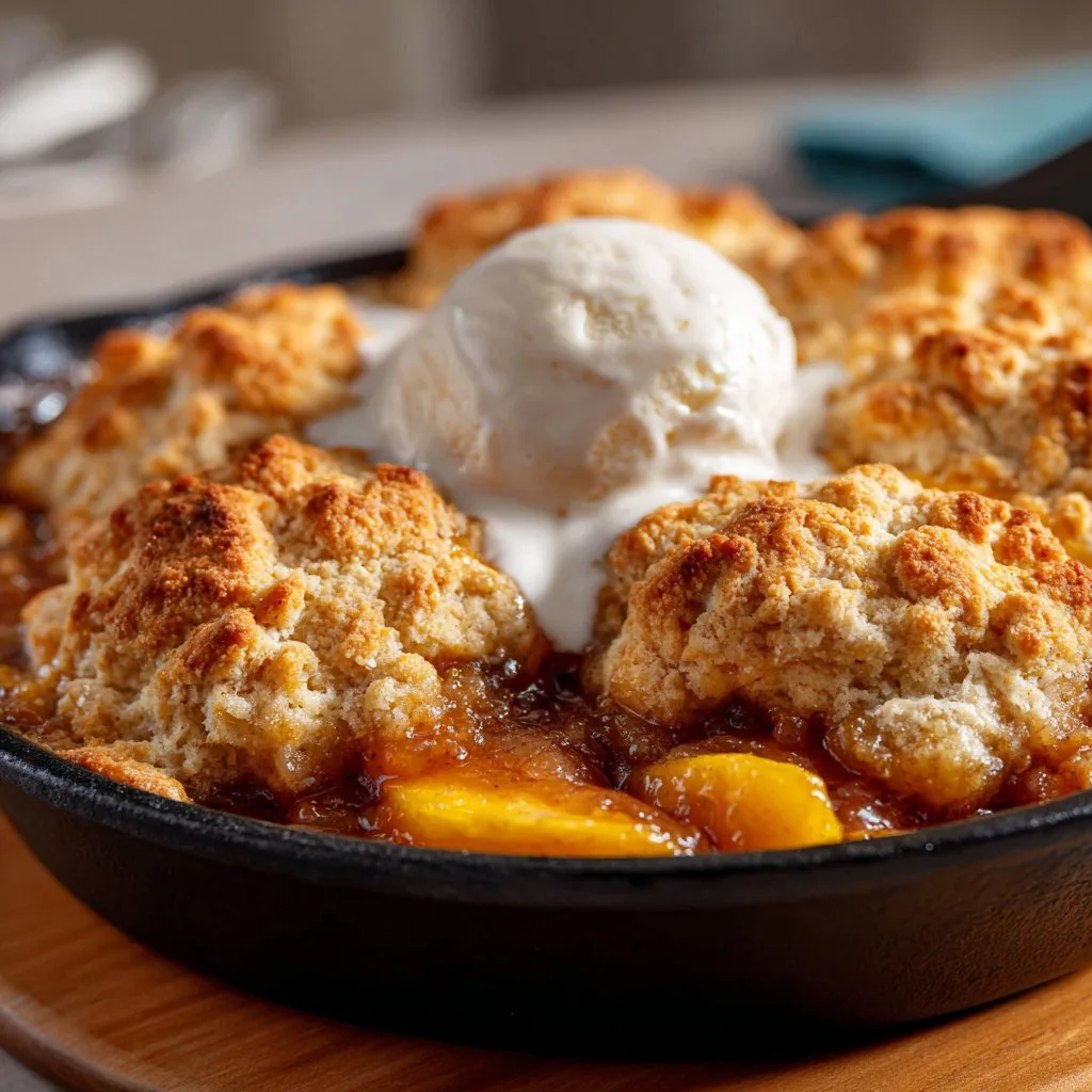 Skillet Peach Cobbler with Biscuit Topping