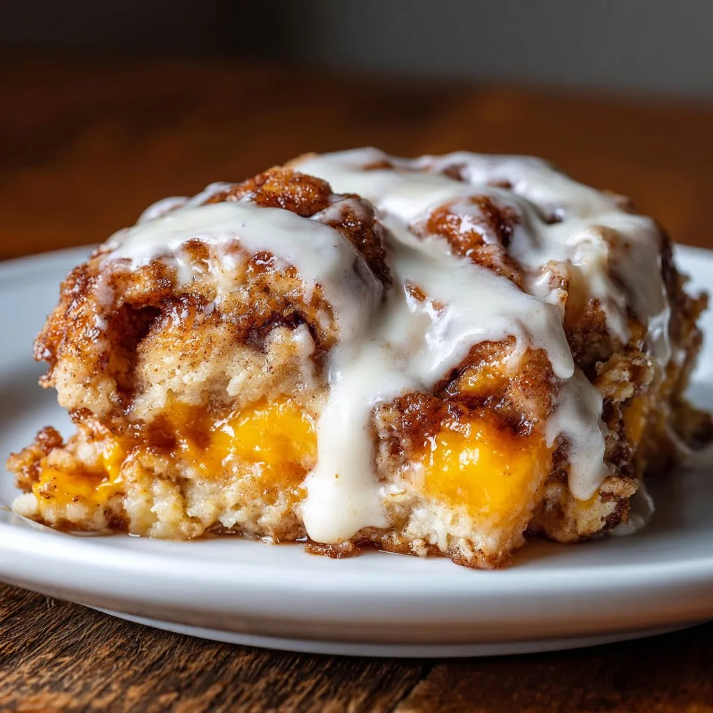 Peach Cobbler Cinnamon Roll Bake