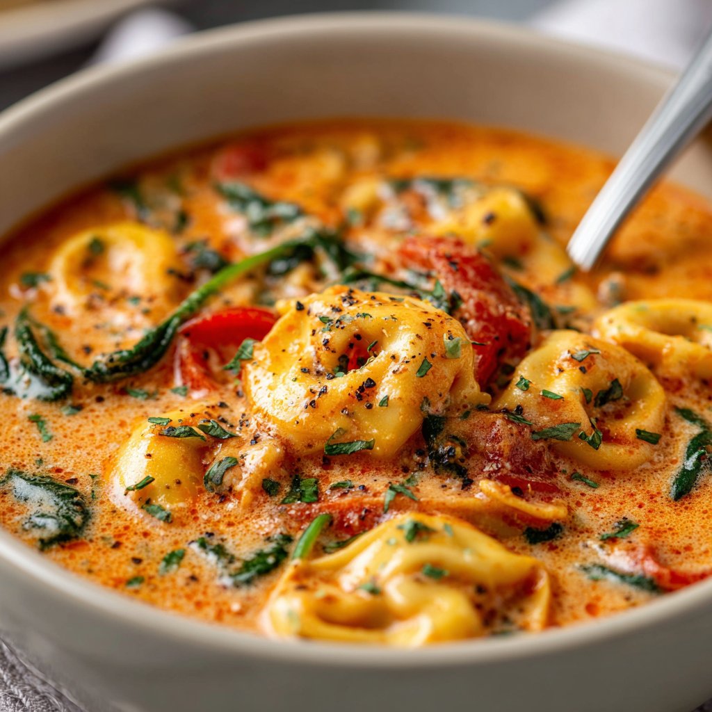 Creamy Tomato Spinach Tortellini Soup