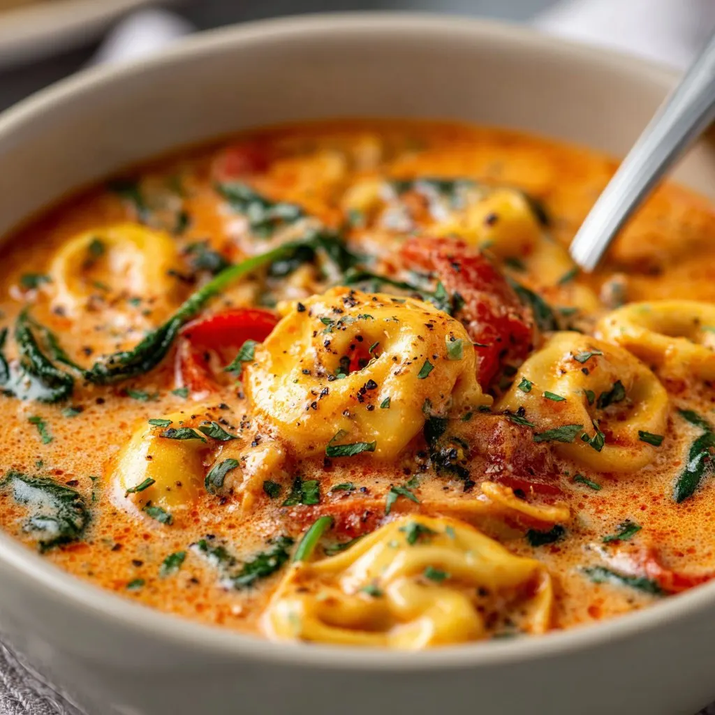 Creamy Tomato Spinach Tortellini Soup