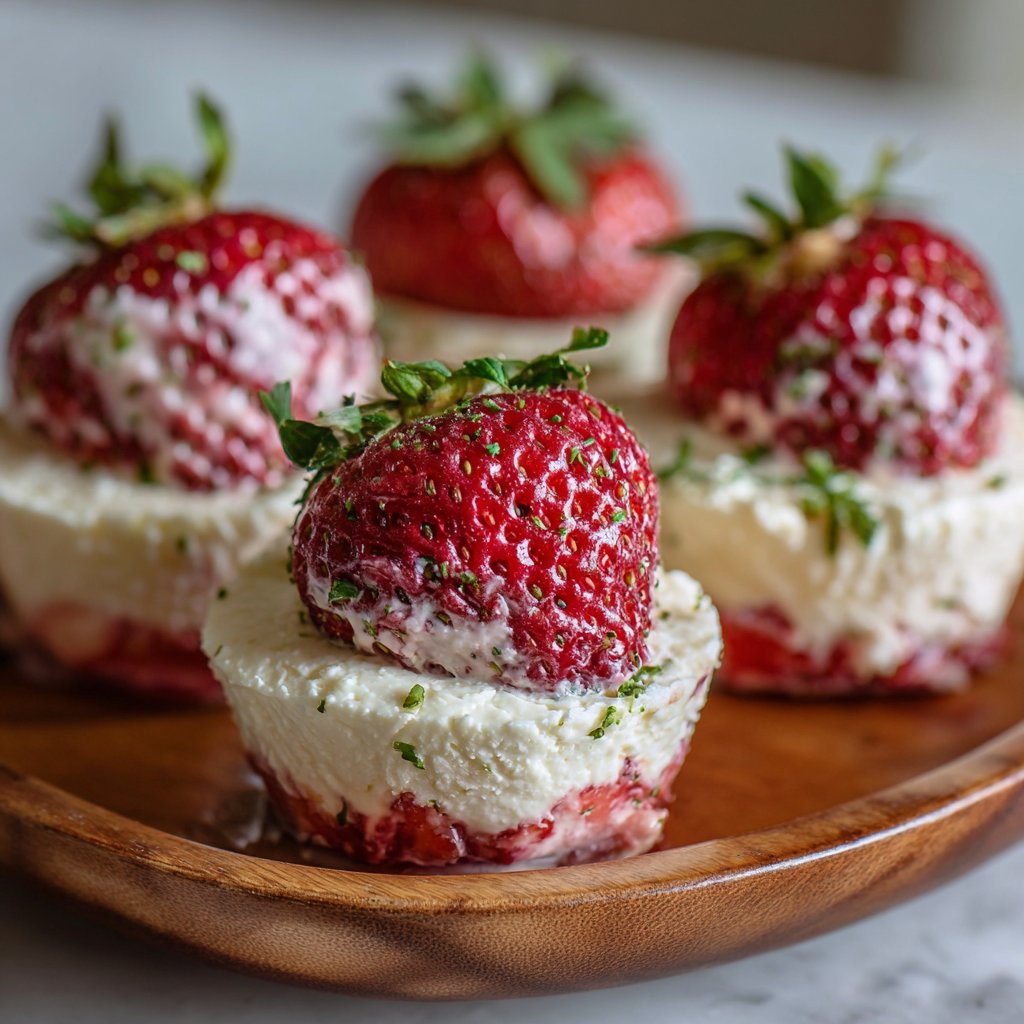 Frozen Cheesecake Stuffed Strawberries