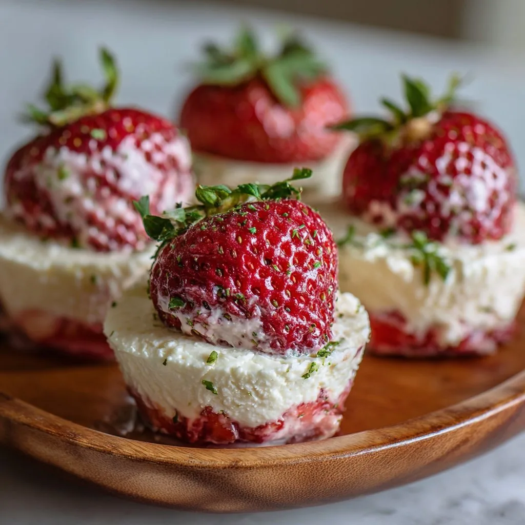 Frozen Cheesecake Stuffed Strawberries