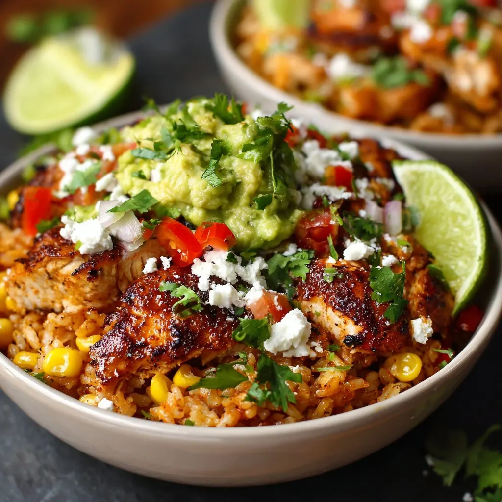 Mexican Rice Bowls with Chicken and Guacamole