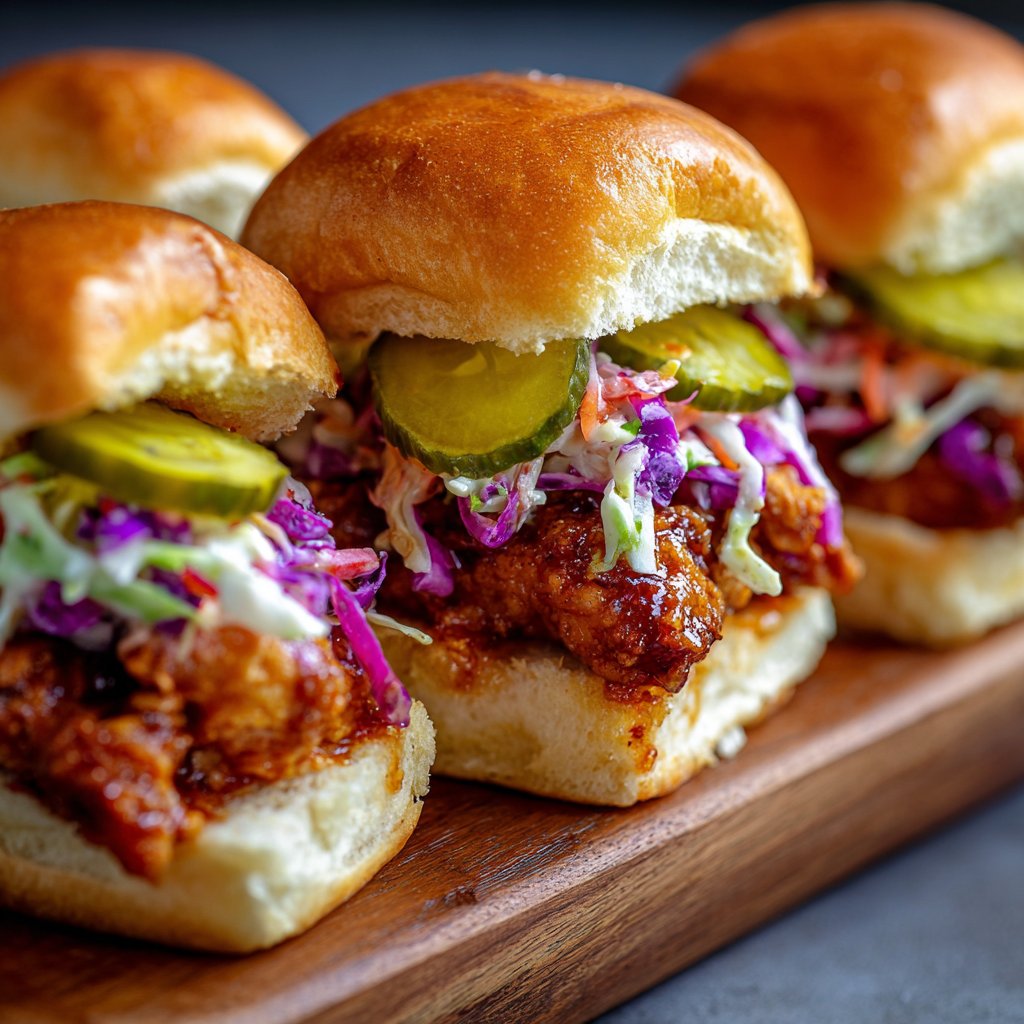 Hot Honey Chicken Sliders with Pickles and Slaw