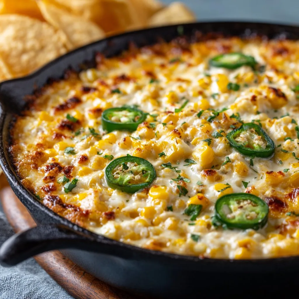 Cheesy Baked Corn Dip with Jalapeño Kick
