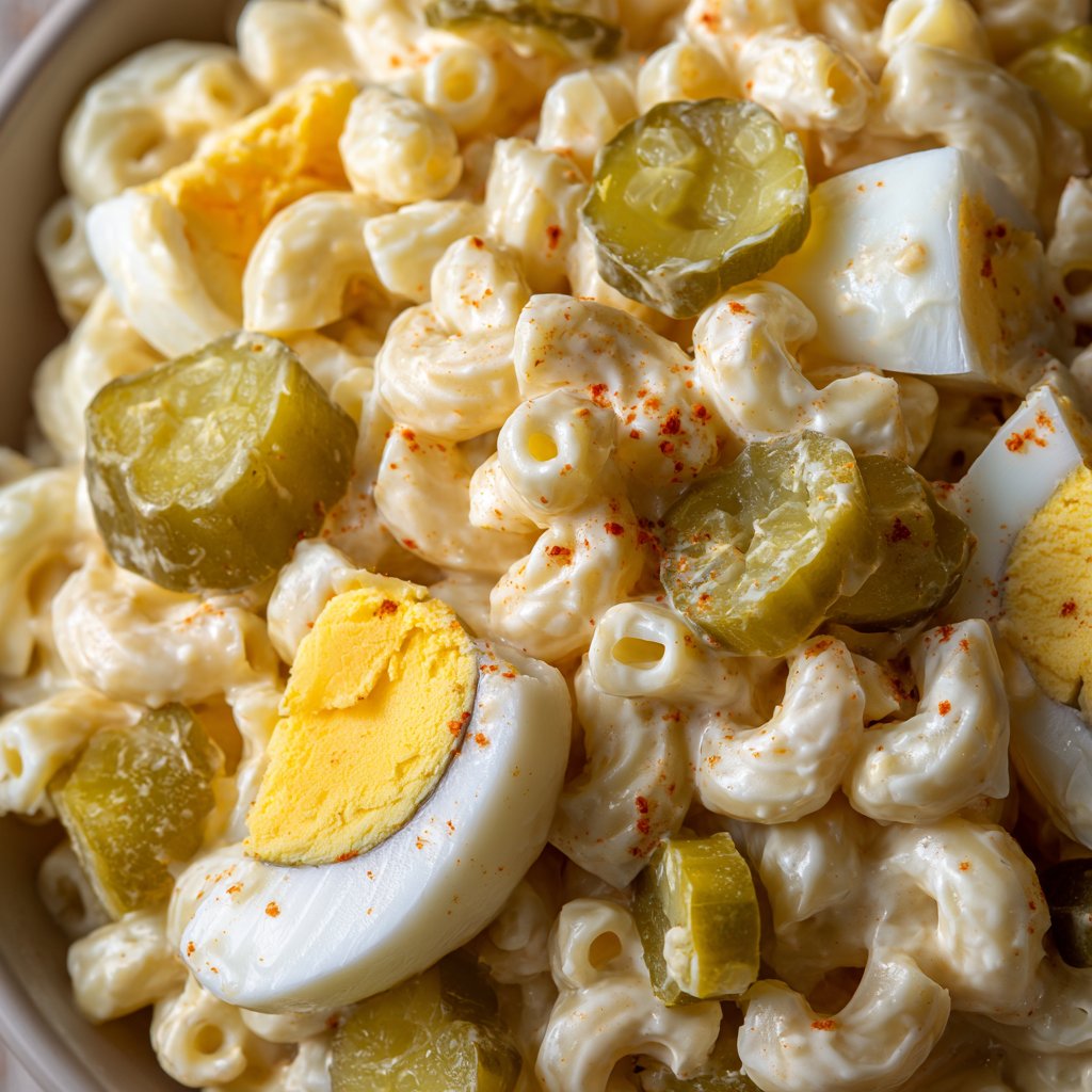 Classic Macaroni Salad with Sweet Pickles and Eggs
